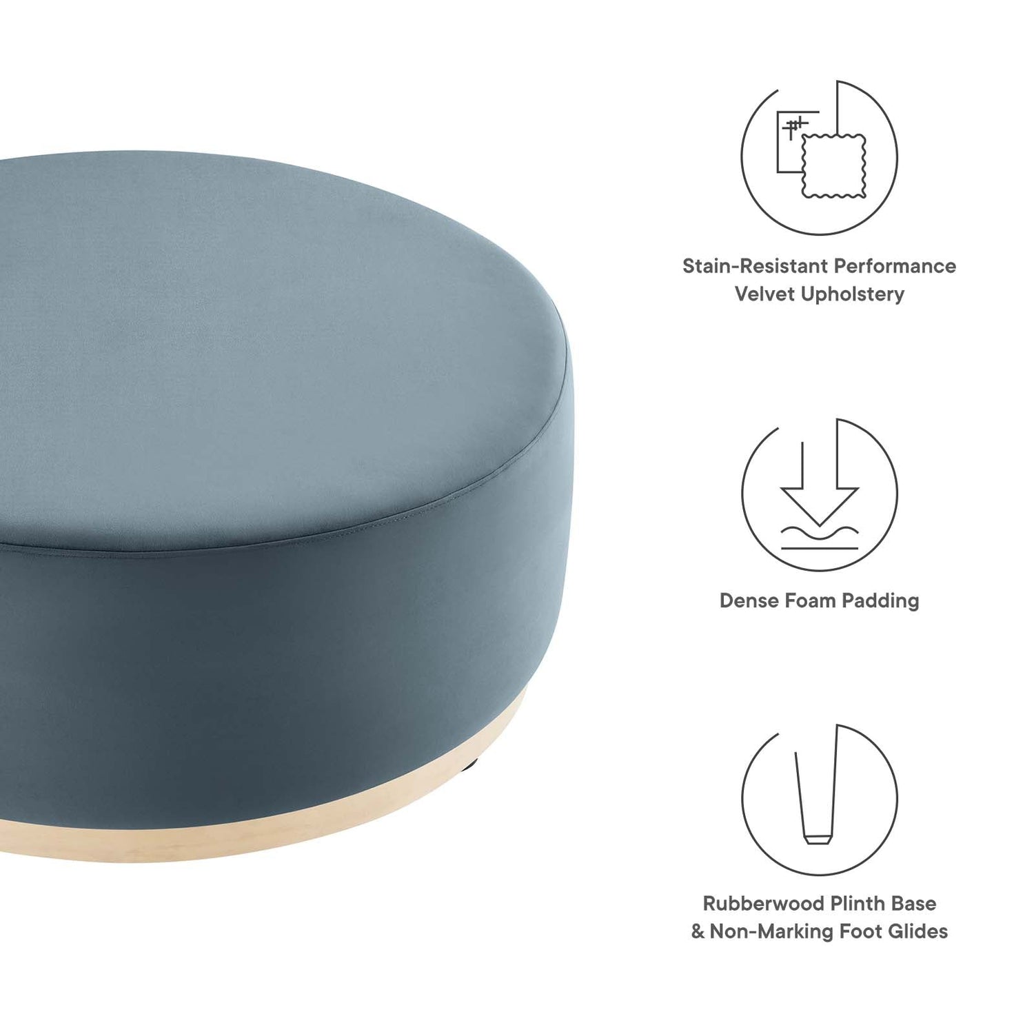 Tilden Large 38&quot; Round Performance Velvet Upholstered Ottoman By HouseBean