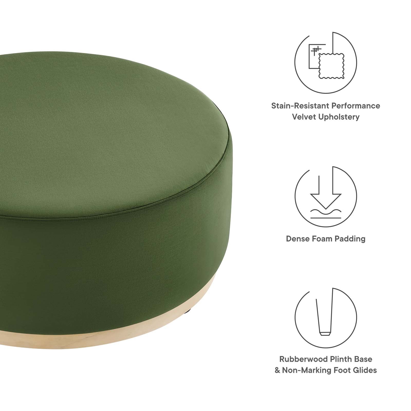 Tilden Large 38&quot; Round Performance Velvet Upholstered Ottoman By HouseBean