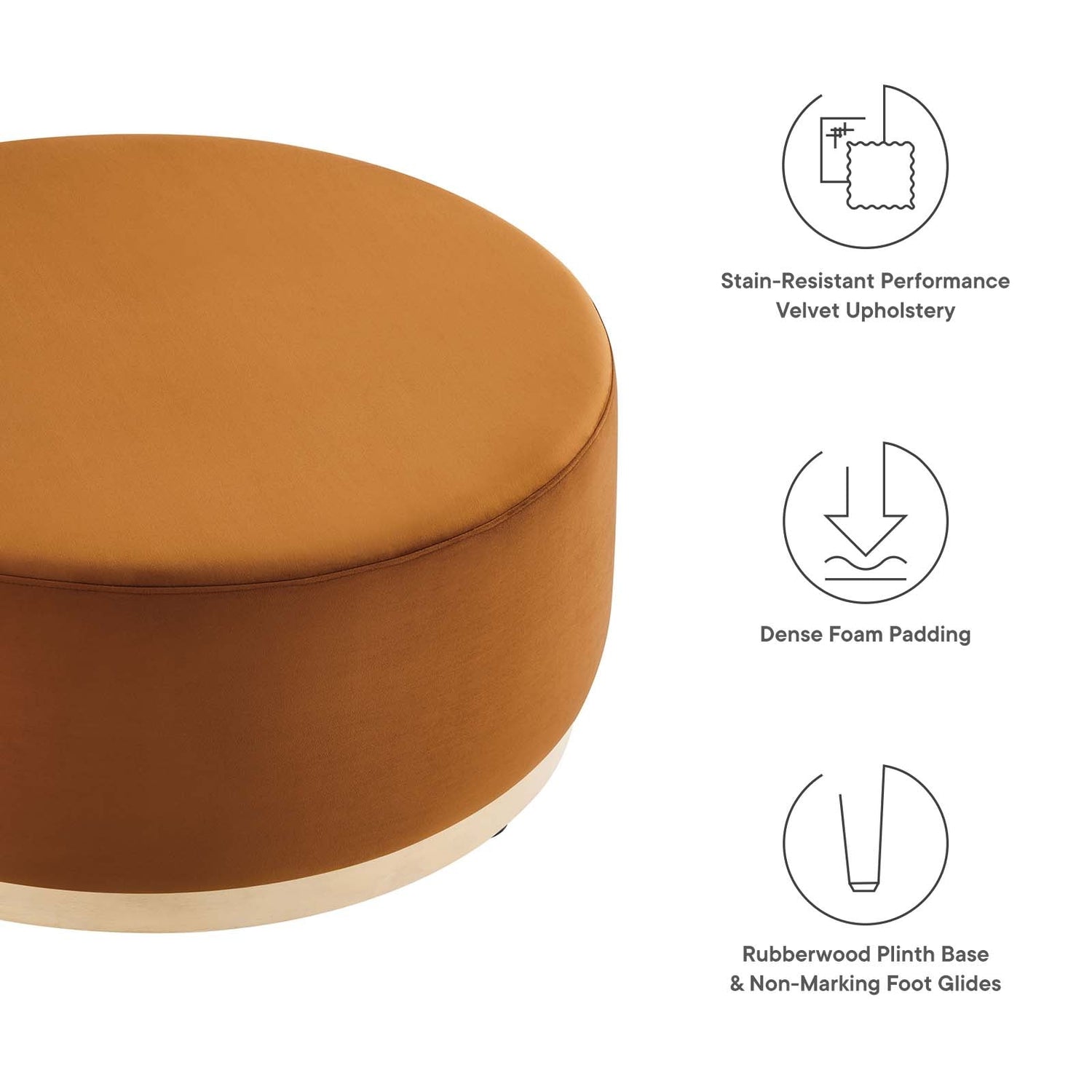 Tilden Large 38&quot; Round Performance Velvet Upholstered Ottoman By HouseBean