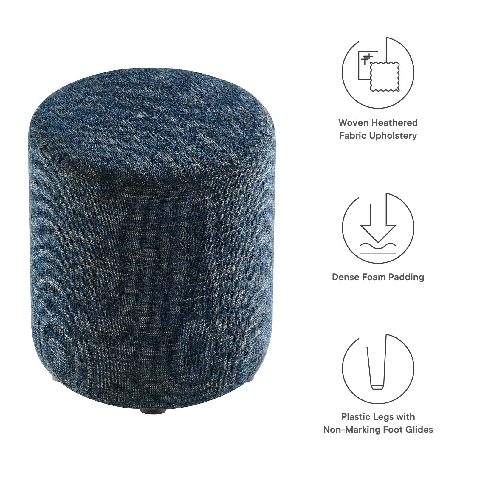 Callum 16&quot; Round Woven Heathered Fabric Upholstered Ottoman By HouseBean