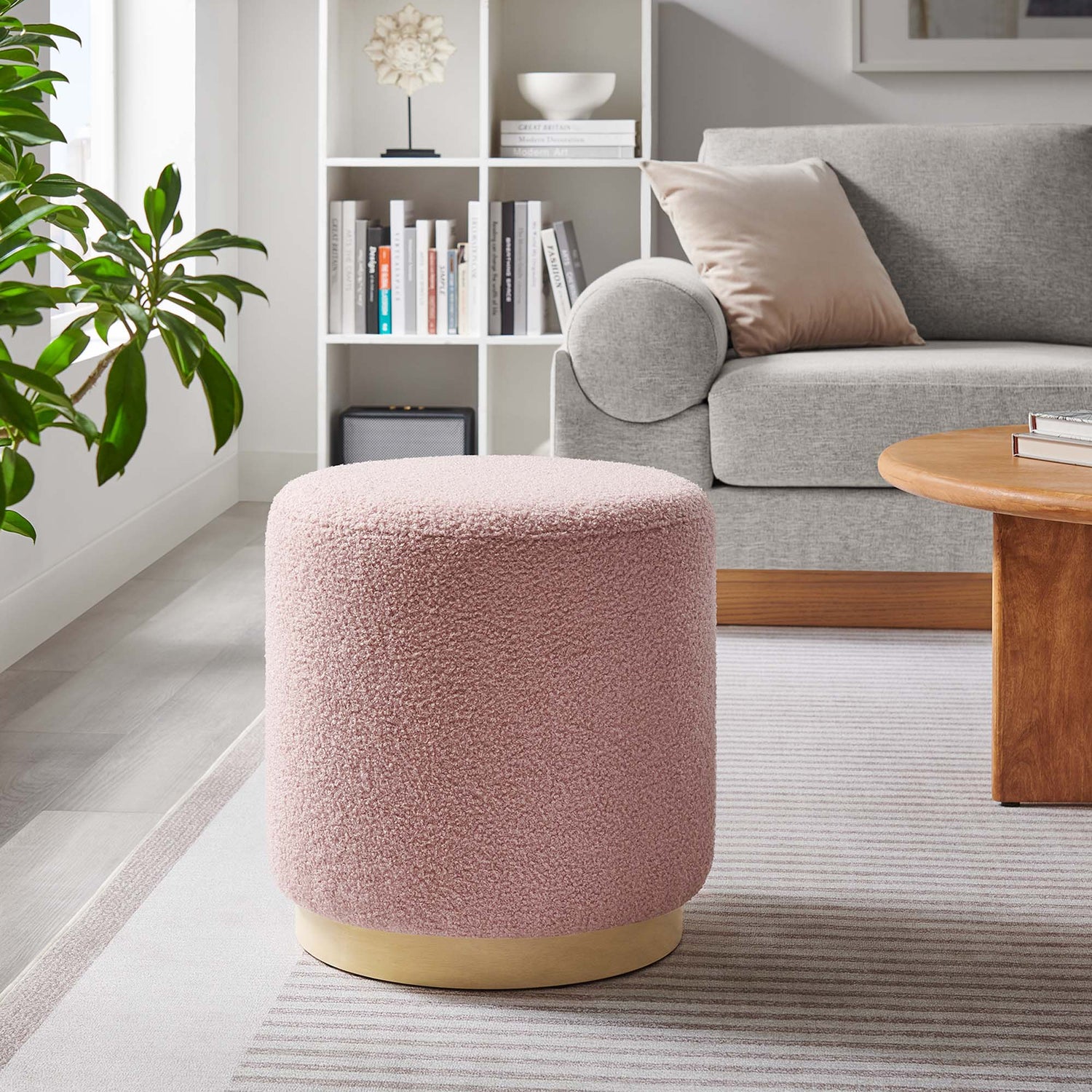 Tilden 16&quot; Round Sherpa Upholstered Ottoman by Modway