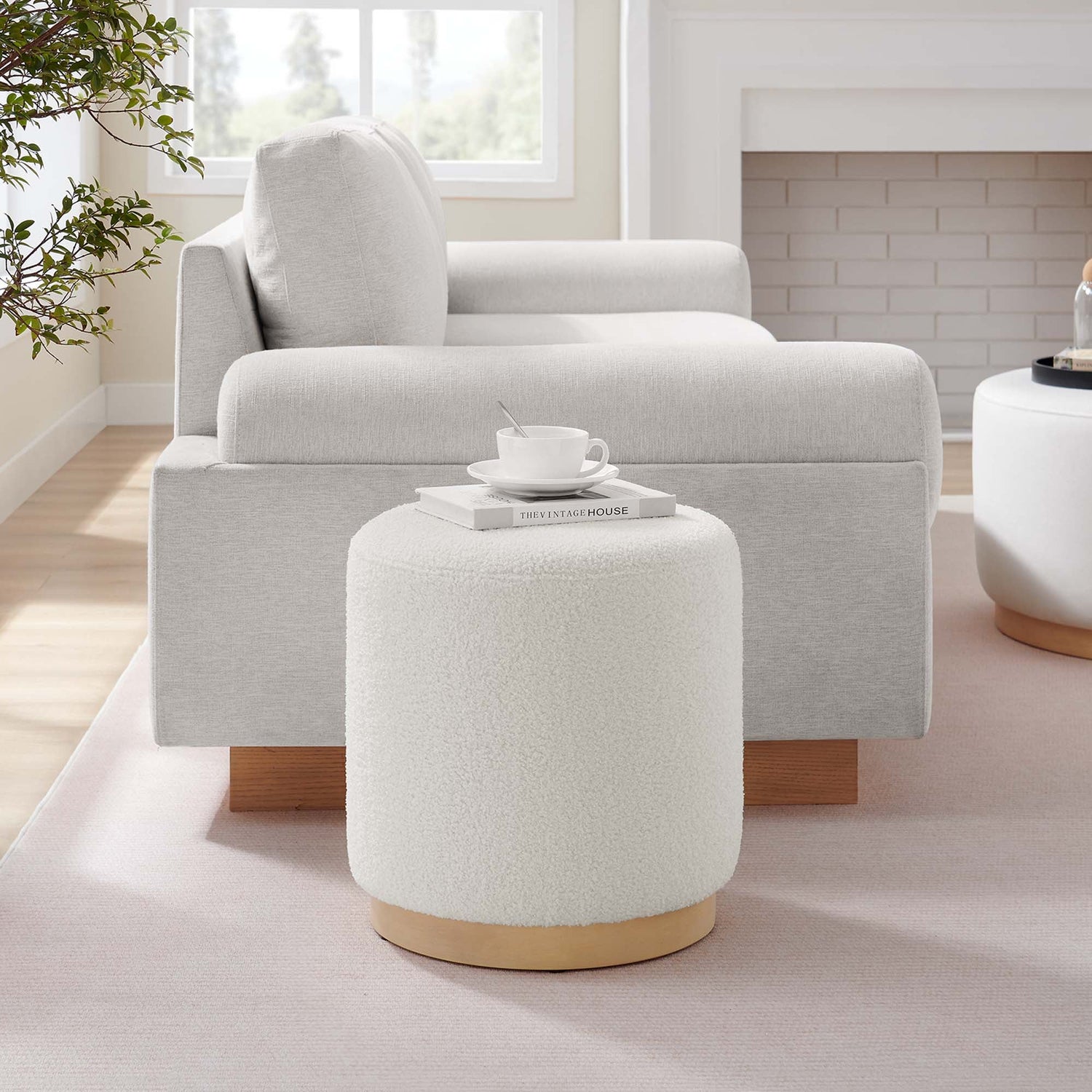 Tilden 16&quot; Round Sherpa Upholstered Ottoman by Modway