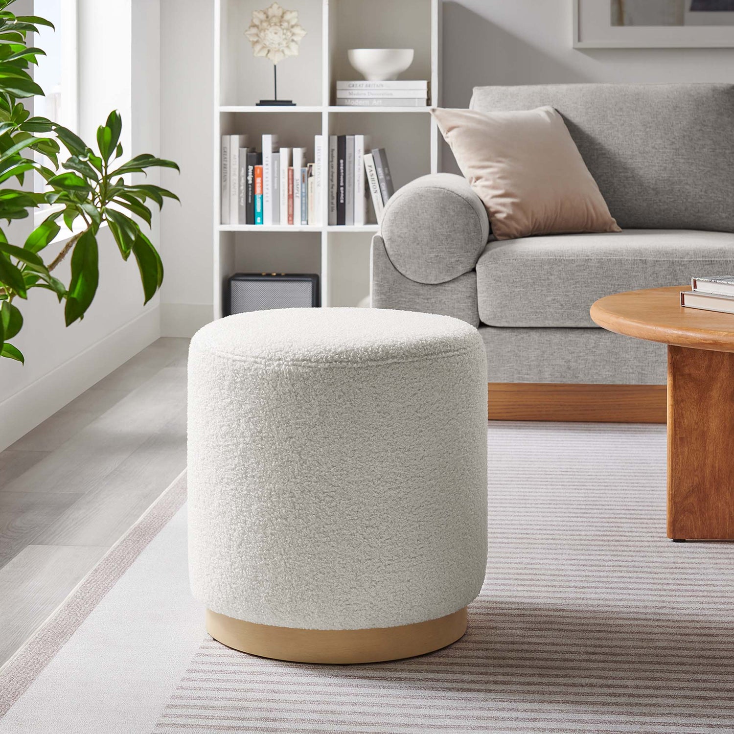 Tilden 16&quot; Round Sherpa Upholstered Ottoman by Modway