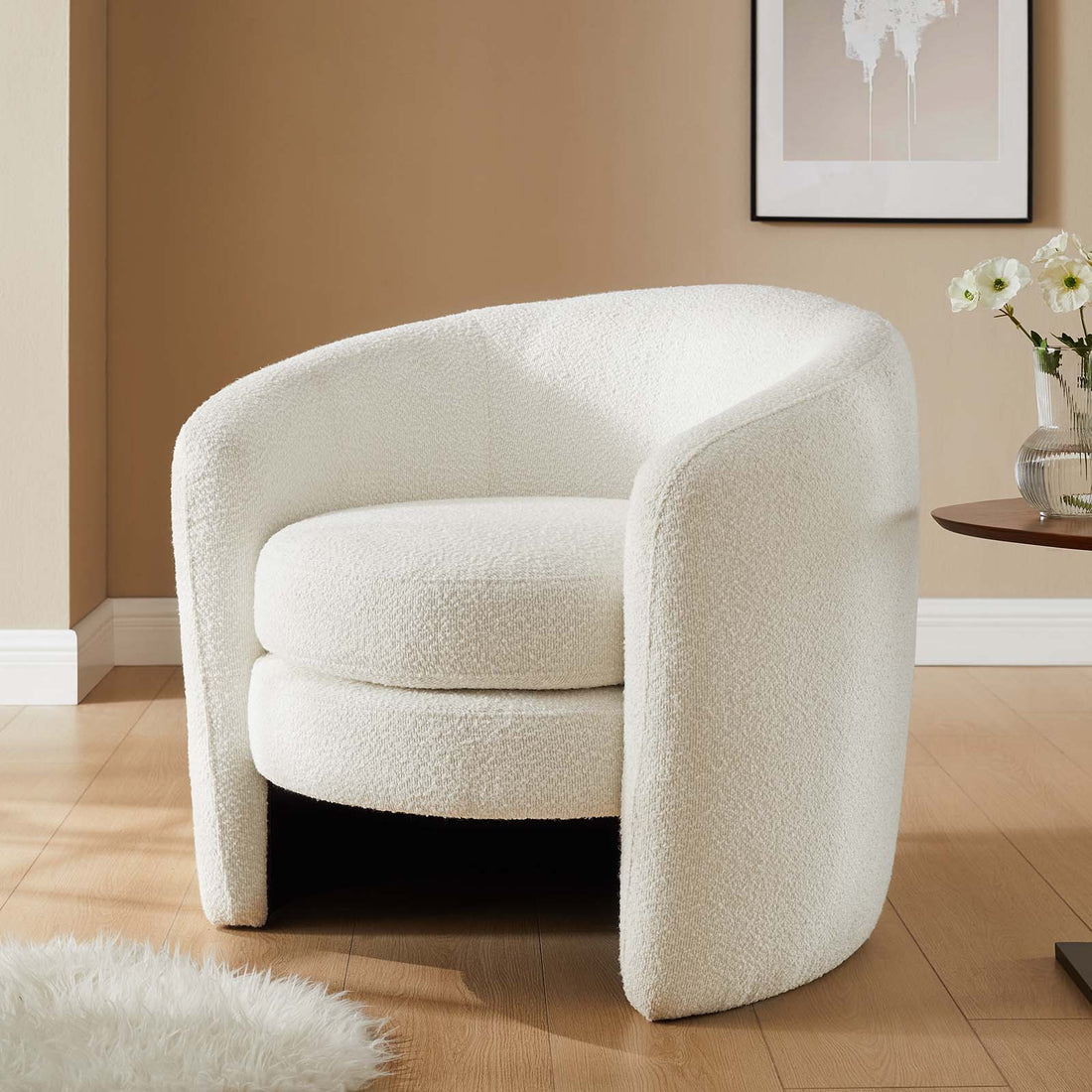 Affinity Upholstered Boucle Fabric Curved Back Armchair By HouseBean