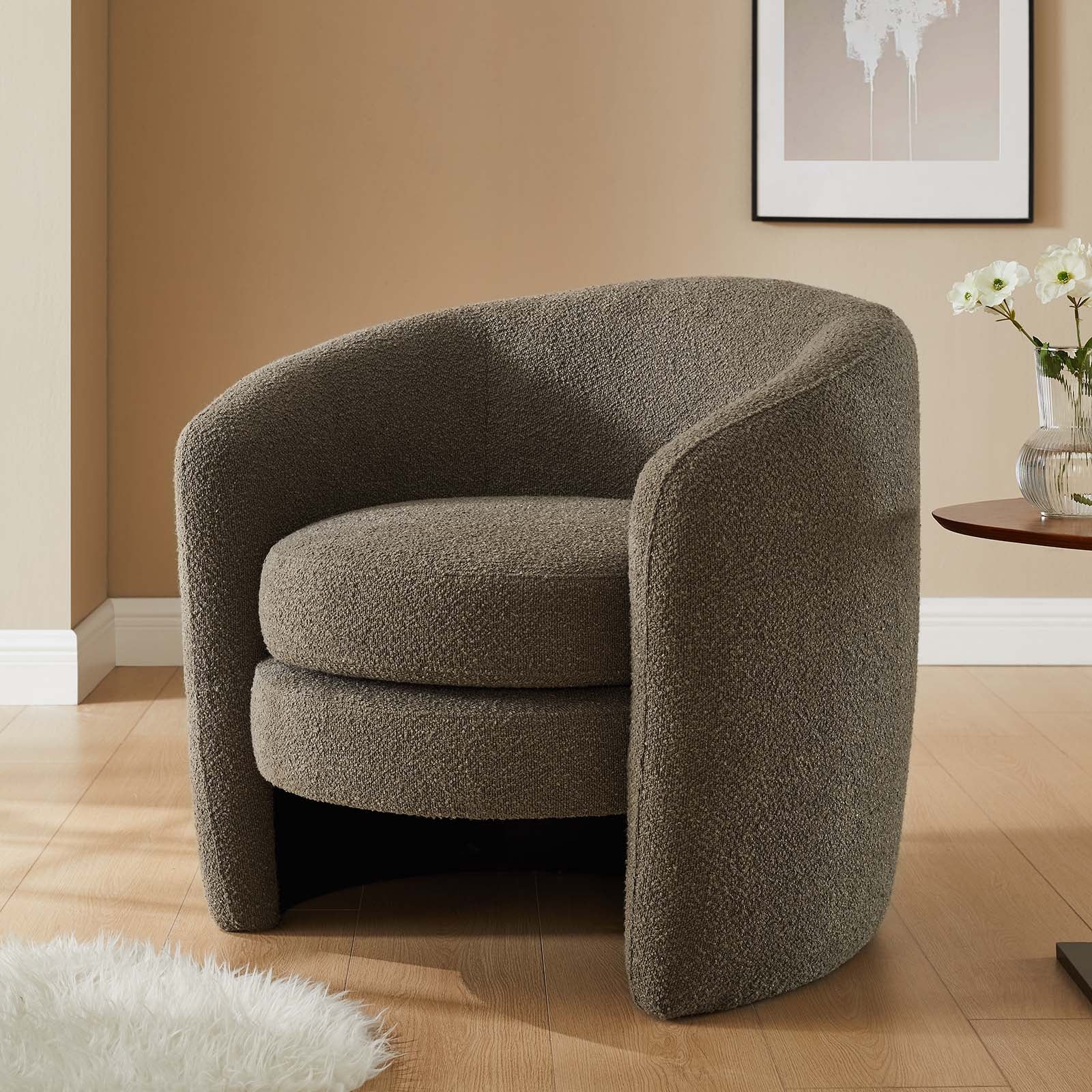 Affinity Upholstered Boucle Fabric Curved Back Armchair By HouseBean