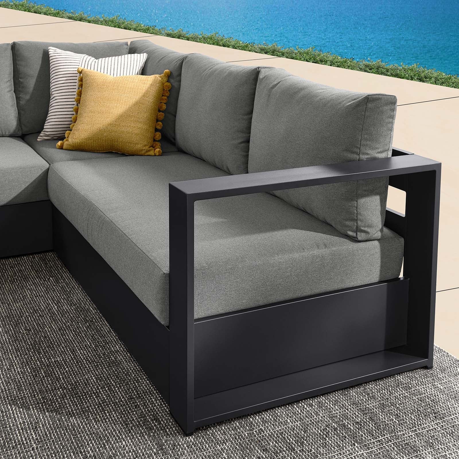 Tahoe Outdoor Patio Powder-Coated Aluminum 3-Piece Sectional Sofa Set By HouseBean