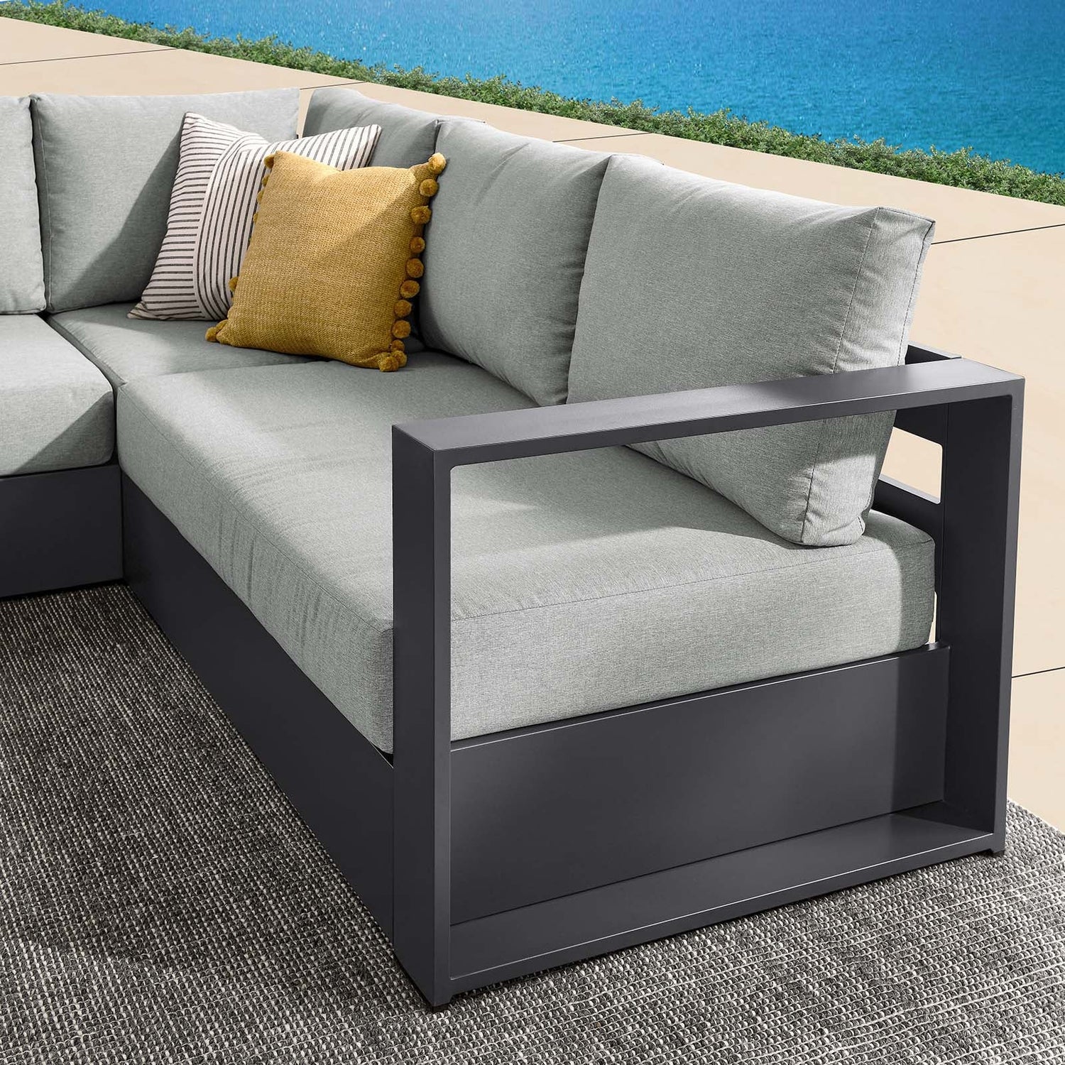 Tahoe Outdoor Patio Powder-Coated Aluminum 3-Piece Sectional Sofa Set By HouseBean