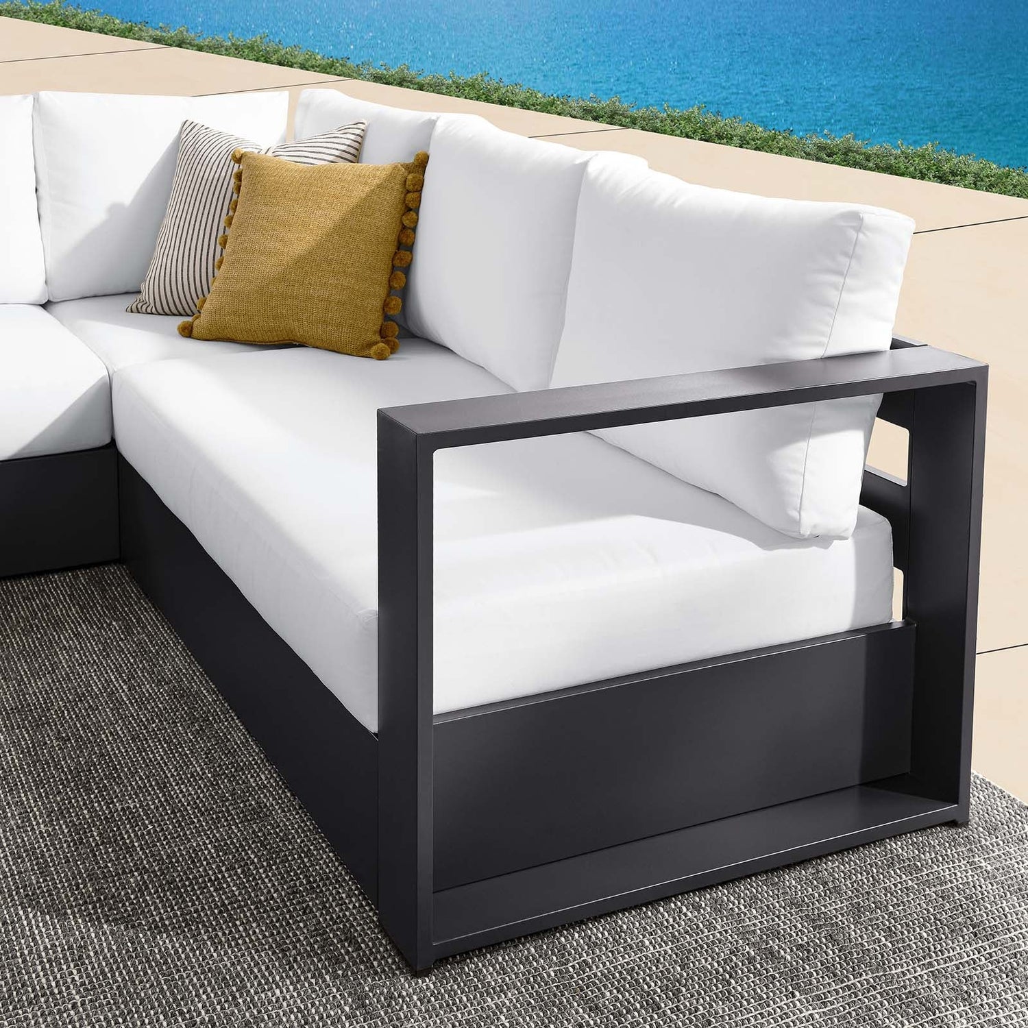 Tahoe Outdoor Patio Powder-Coated Aluminum 3-Piece Sectional Sofa Set By HouseBean