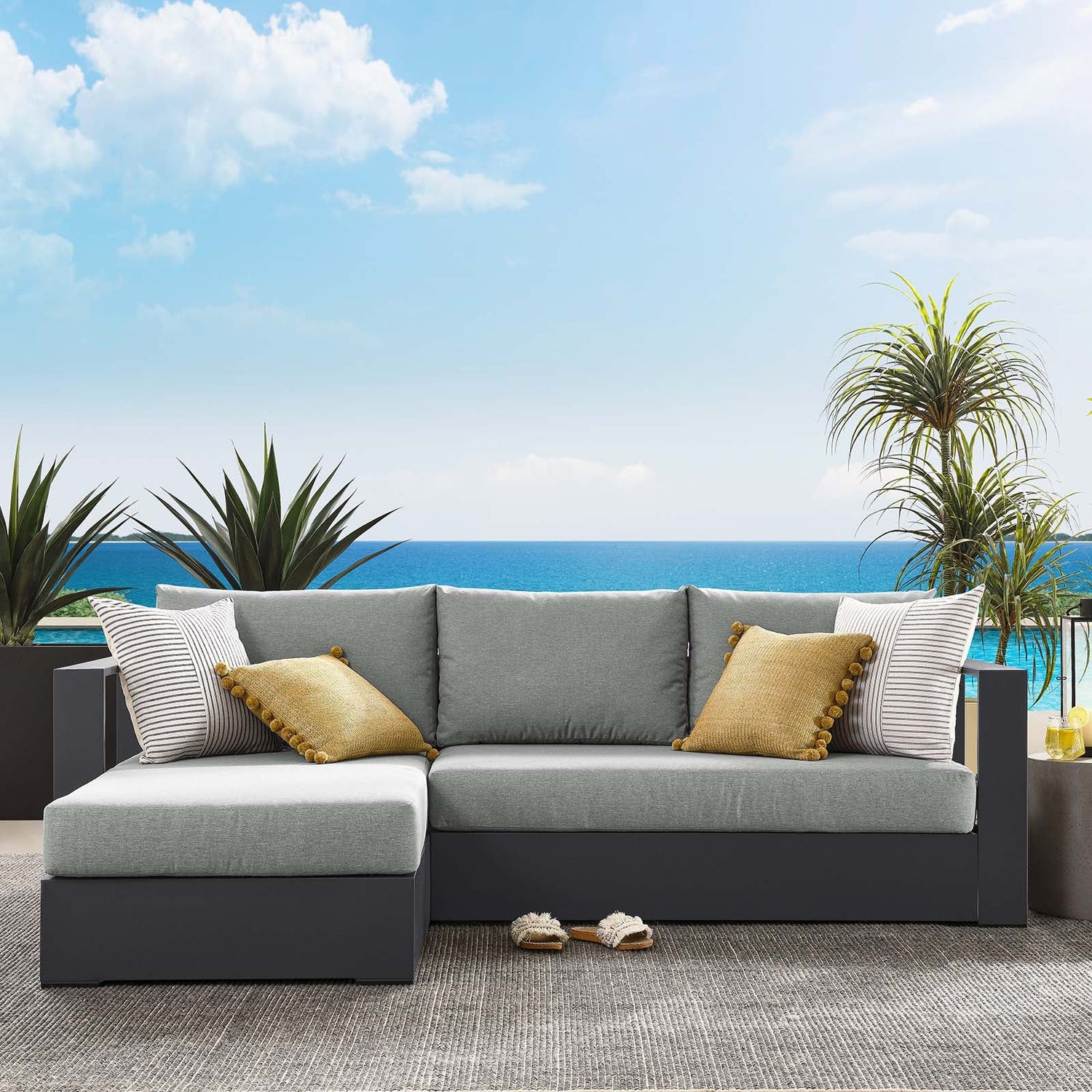 Tahoe Outdoor Patio Powder-Coated Aluminum 2-Piece Left-Facing Chaise Sectional Sofa Set By HouseBean