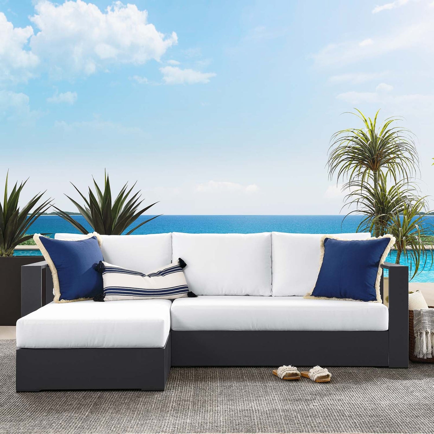 Tahoe Outdoor Patio Powder-Coated Aluminum 2-Piece Left-Facing Chaise Sectional Sofa Set By HouseBean