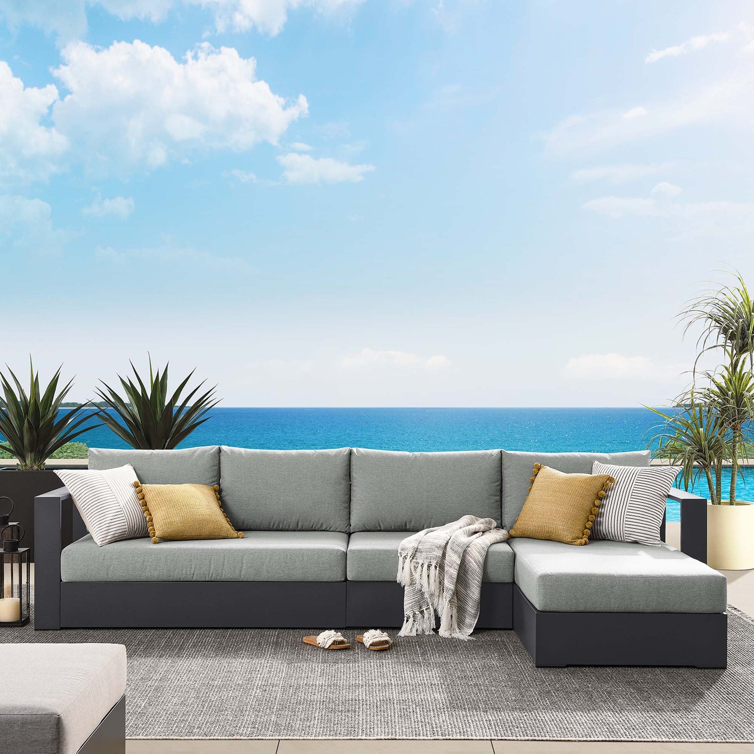 Tahoe 3-Piece Outdoor Patio Powder-Coated Aluminum Right-Facing Chaise Sectional Sofa Set by Modway