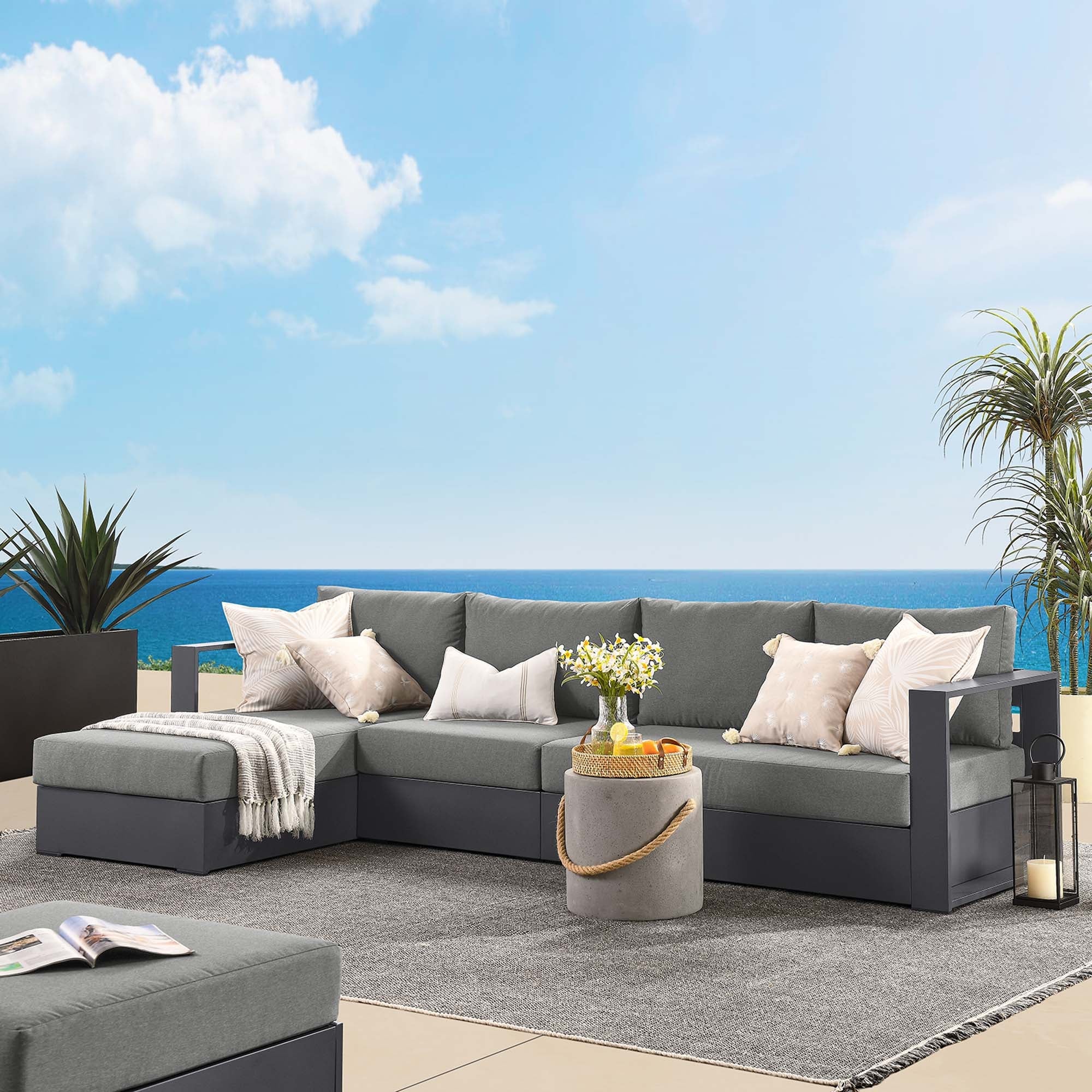 Tahoe 3-Piece Outdoor Patio Powder-Coated Aluminum Left-Facing Chaise Sectional Sofa Set by Modway