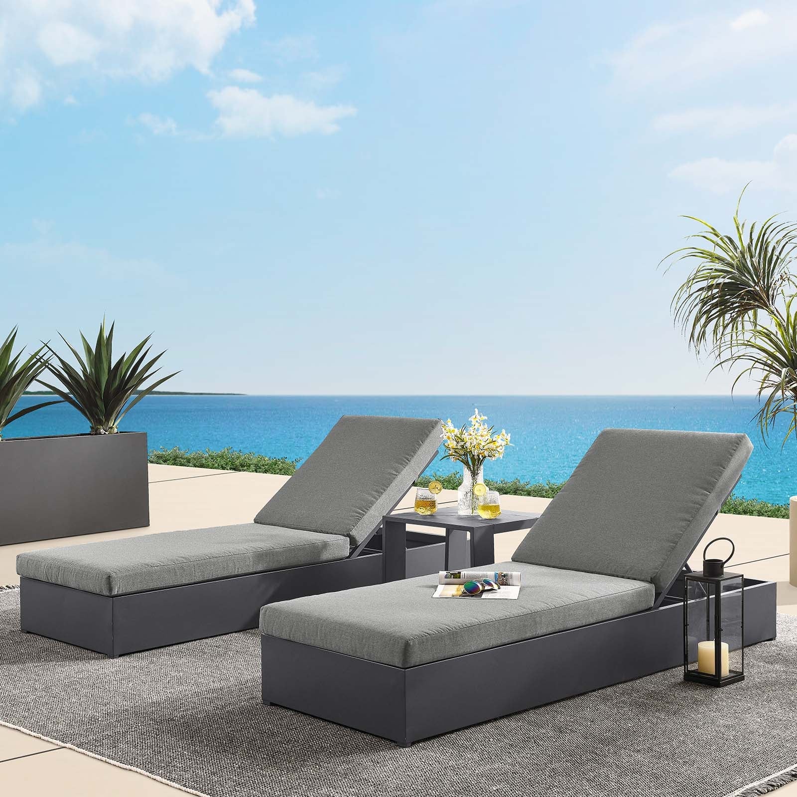 Tahoe Outdoor Patio Powder-Coated Aluminum 3-Piece Chaise Lounge Set By HouseBean