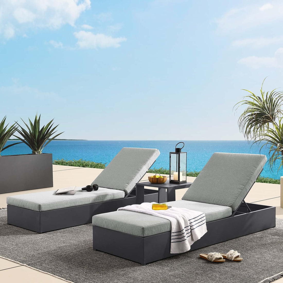 Tahoe Outdoor Patio Powder-Coated Aluminum 3-Piece Chaise Lounge Set By HouseBean