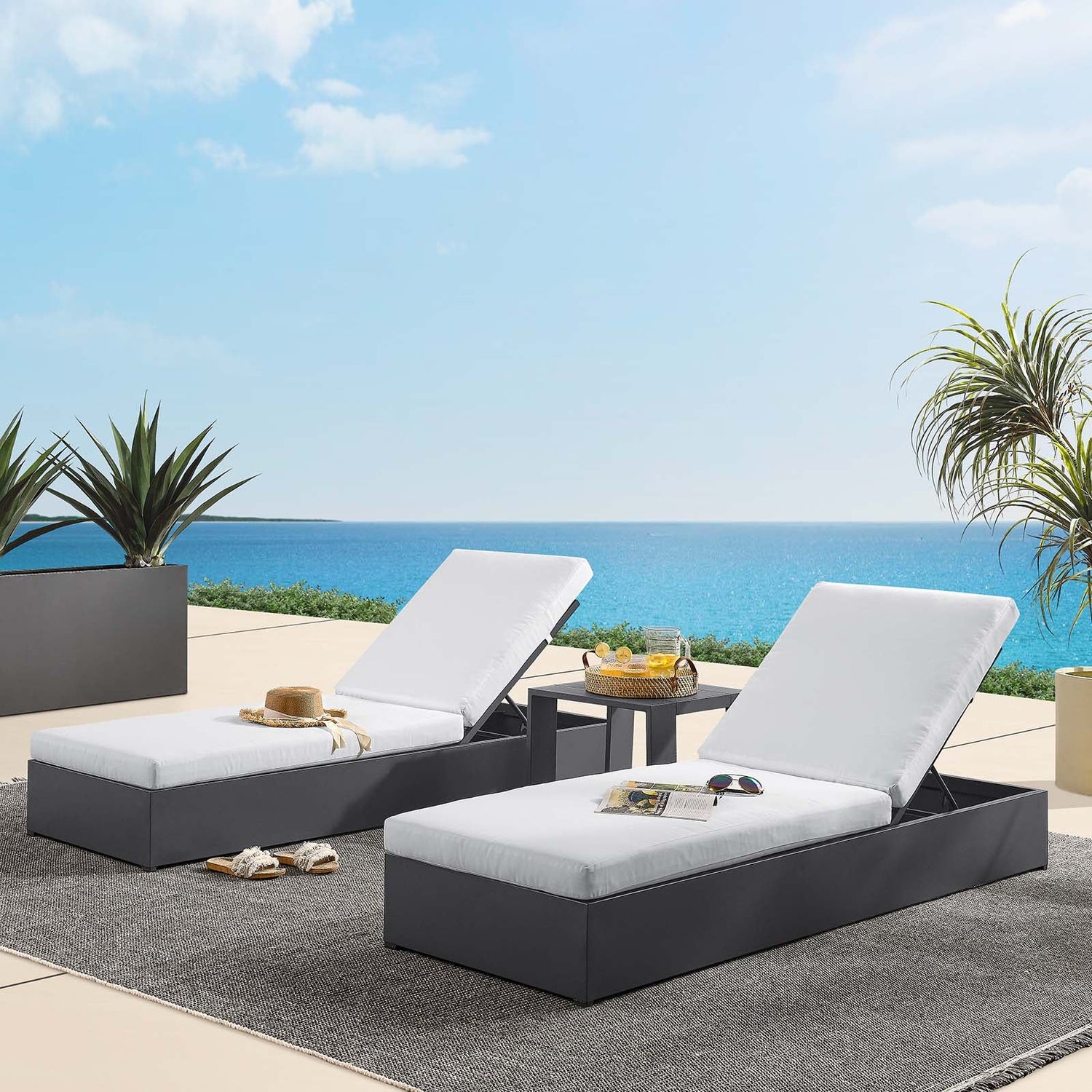 Tahoe Outdoor Patio Powder-Coated Aluminum 3-Piece Chaise Lounge Set By HouseBean