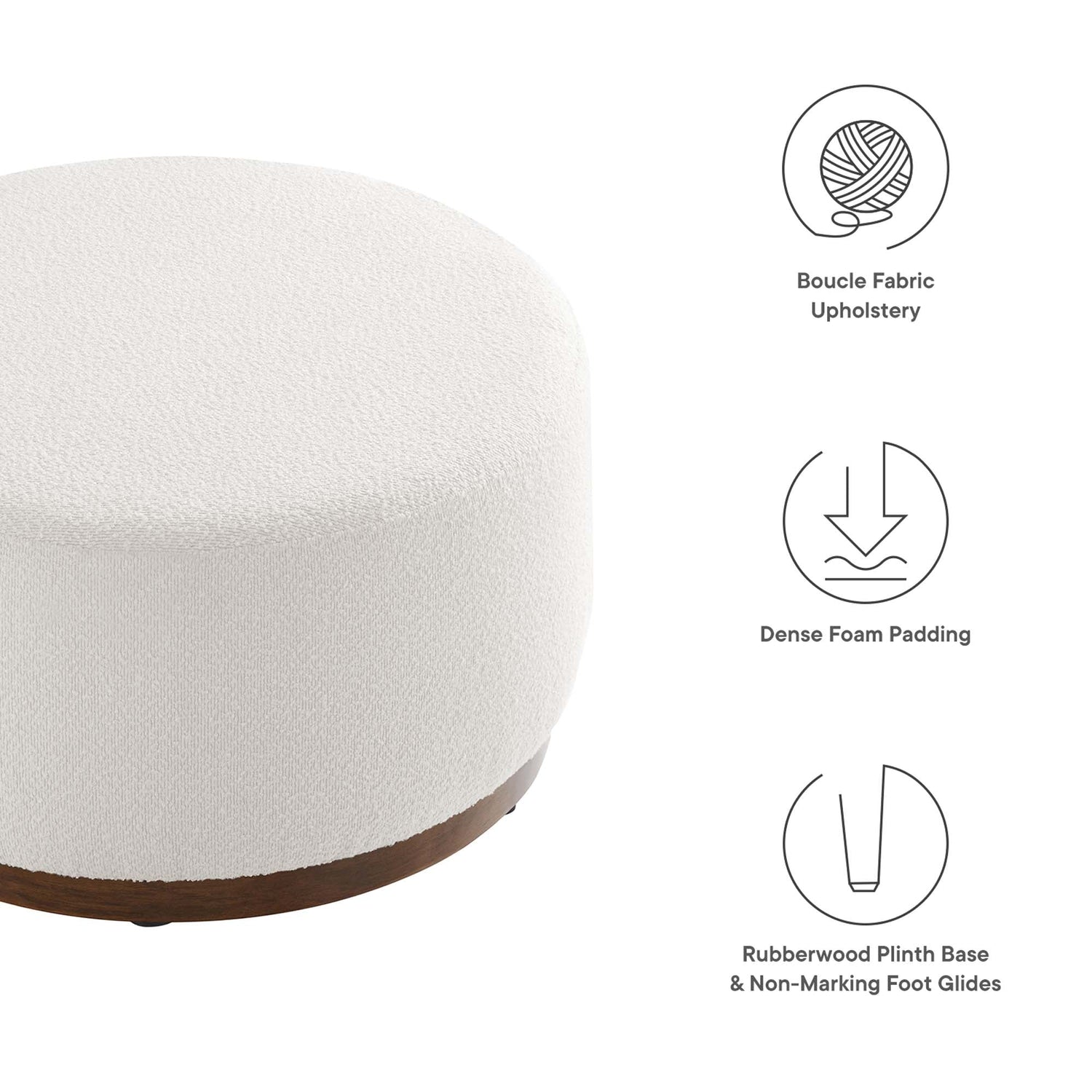 Tilden Large 29&quot; Round Boucle Upholstered Ottoman by Modway