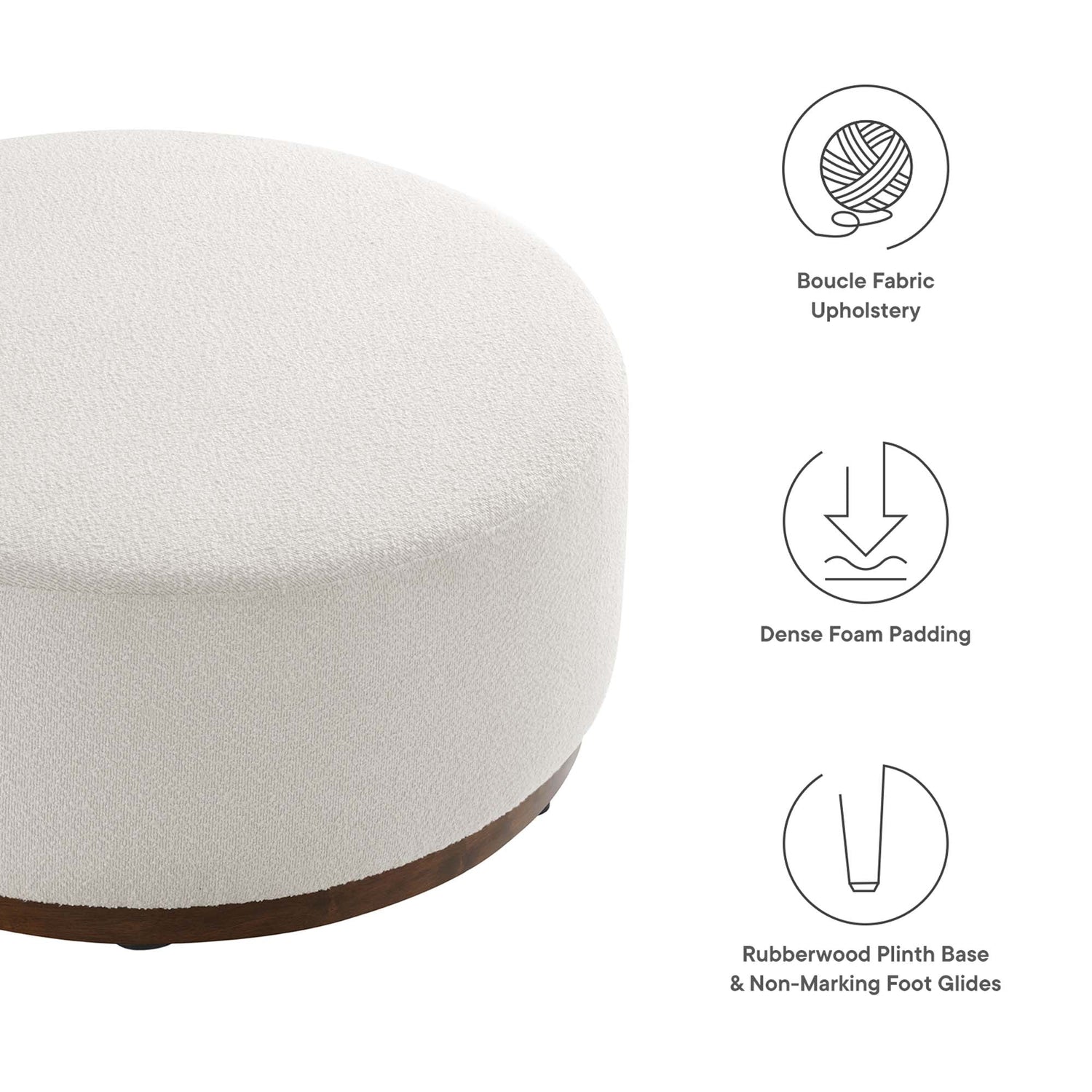 Tilden Large 38&quot; Round Boucle Upholstered Ottoman by Modway