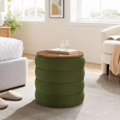 Mezzo Round Performance Velvet Storage Ottoman