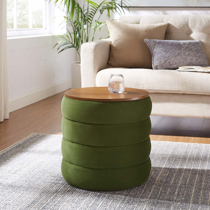 Mezzo Round Performance Velvet Storage Ottoman