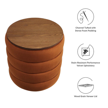 Mezzo Round Performance Velvet Storage Ottoman