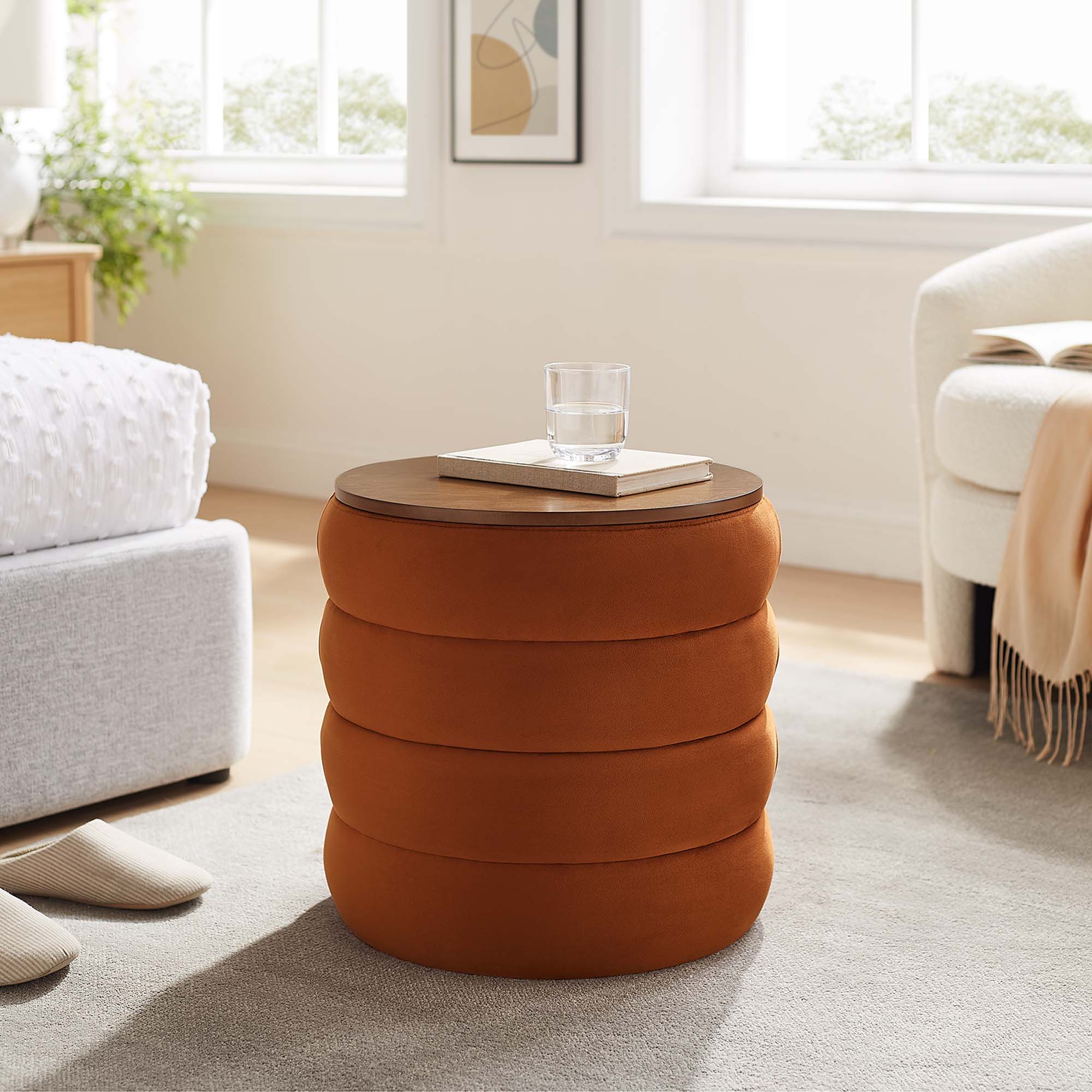 Mezzo Round Performance Velvet Storage Ottoman