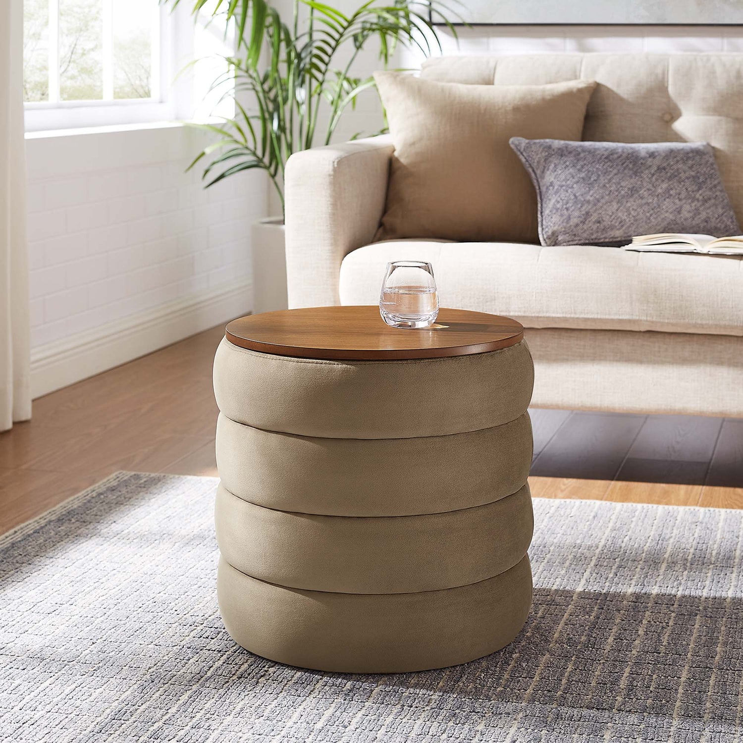 Mezzo Round Performance Velvet Storage Ottoman