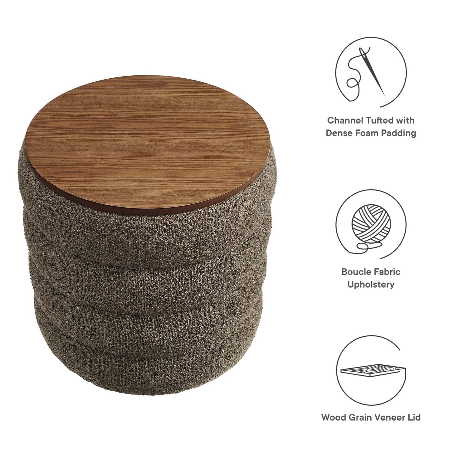 Mezzo Round Boucle Fabric Storage Ottoman