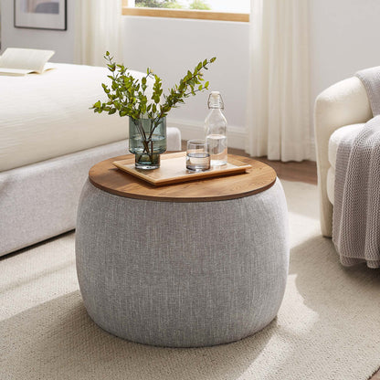 Perla Woven Heathered Fabric Upholstered Storage Ottoman