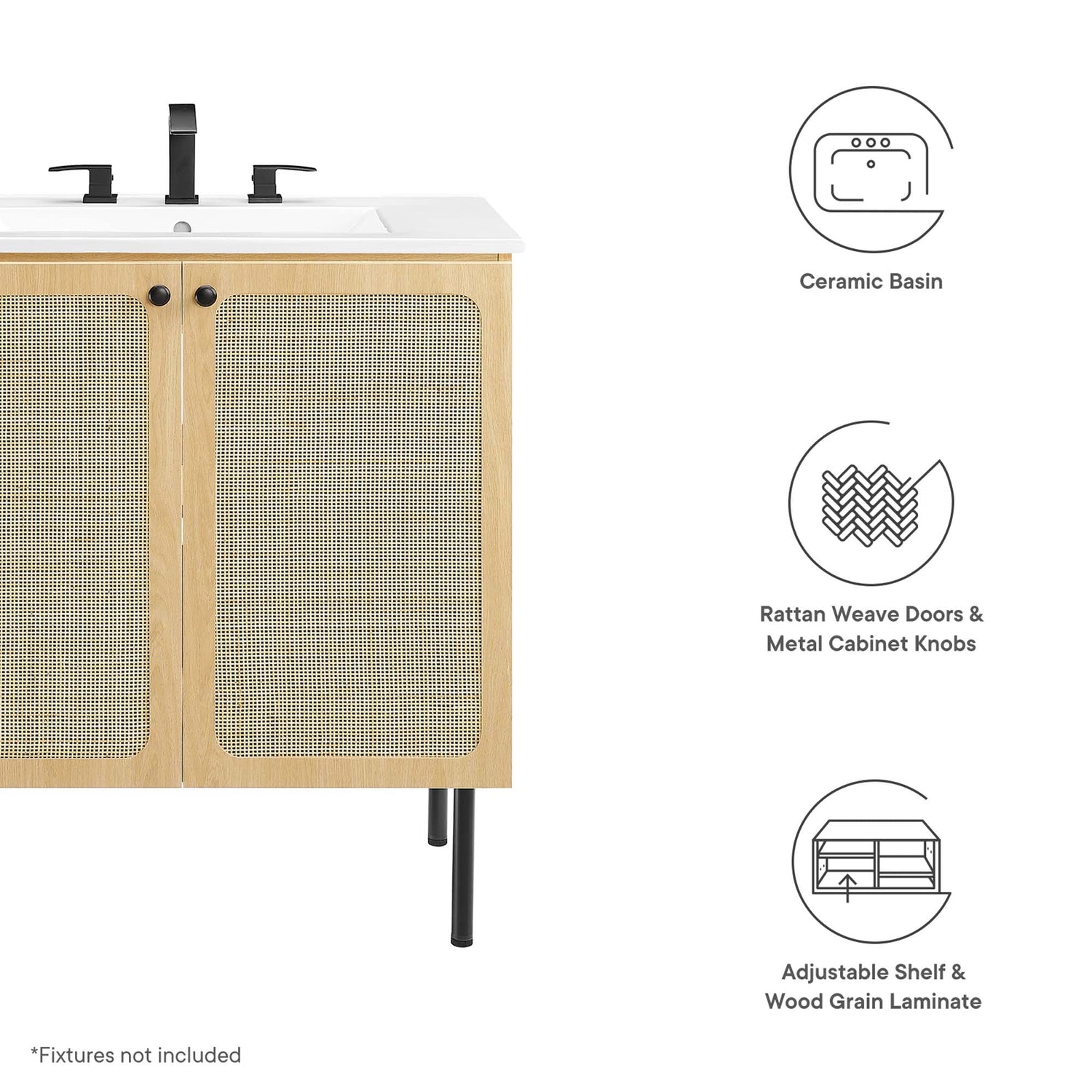 Chaucer Bathroom Vanity with White Basin Included by Modway