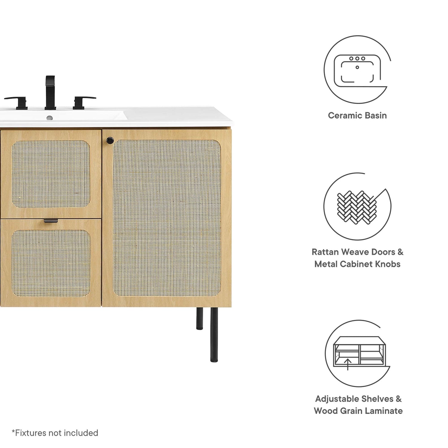 Chaucer 48&quot; Bathroom Vanity with White Basin Included by Modway