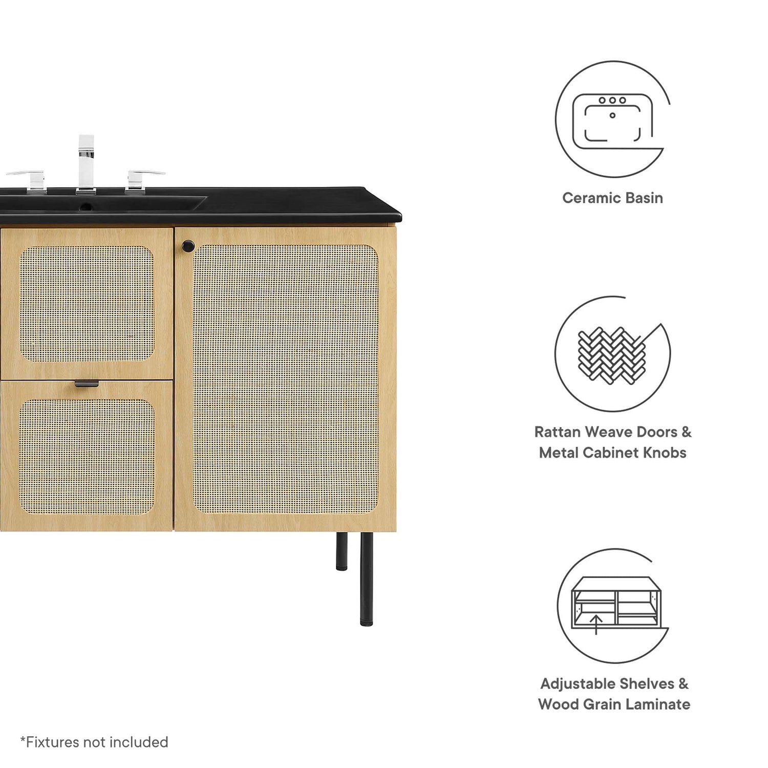 Chaucer Bathroom Vanity with Black Basin Included by Modway