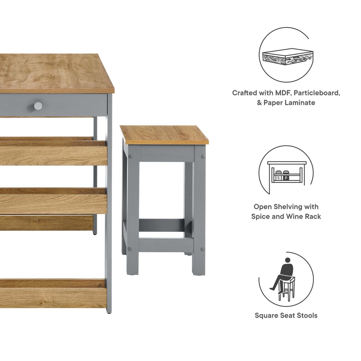 Galley 3-Piece Kitchen Island and Stool Set By HouseBean