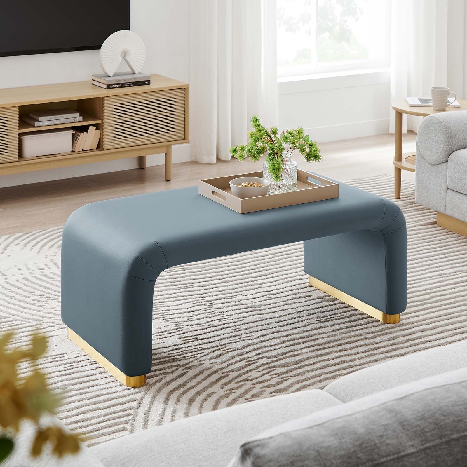 Koda Performance Velvet Waterfall Ottoman By HouseBean