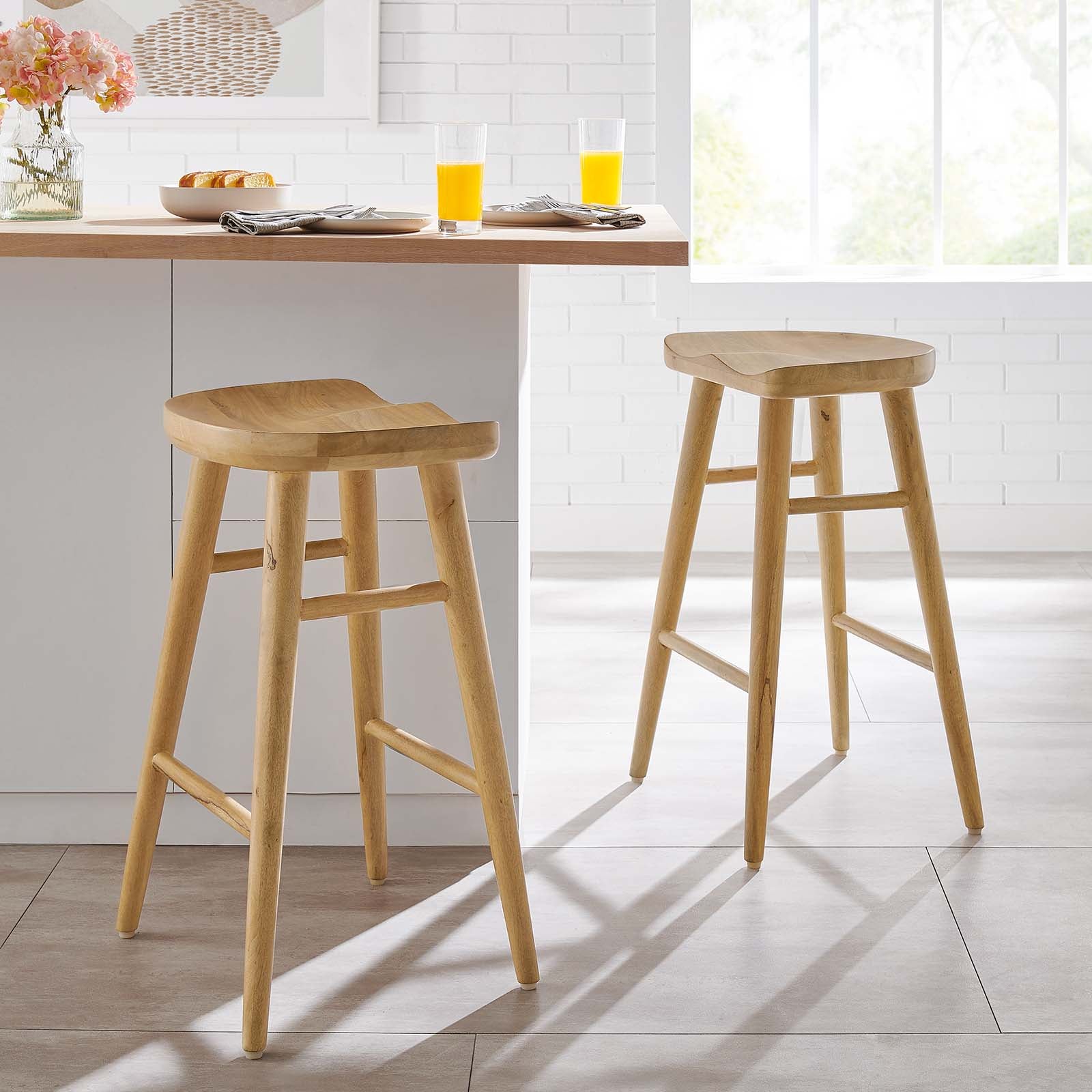 Saville Backless Wood Counter Stools - Set of 2 By HouseBean