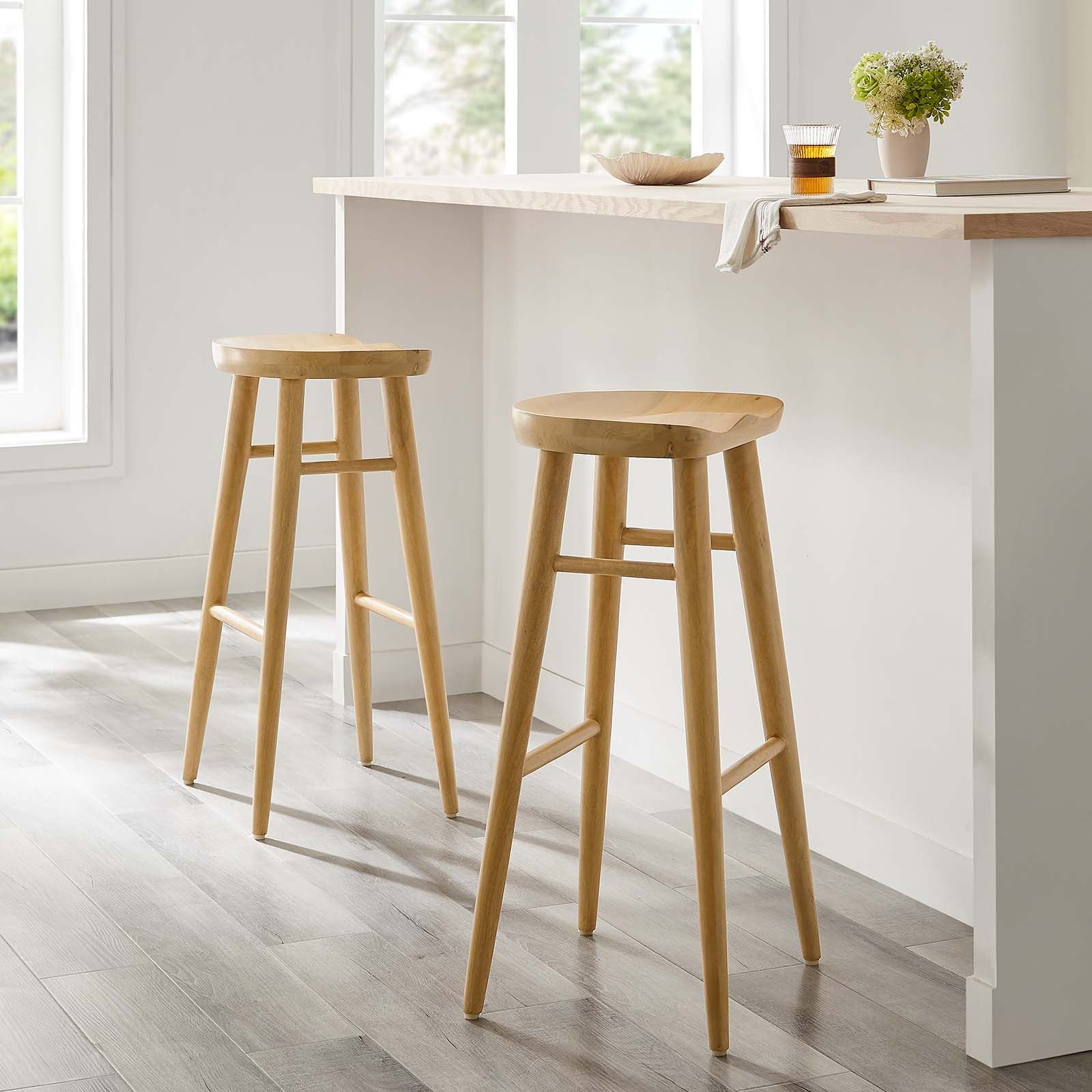 Saville Backless Wood Bar Stools - Set of 2 By HouseBean