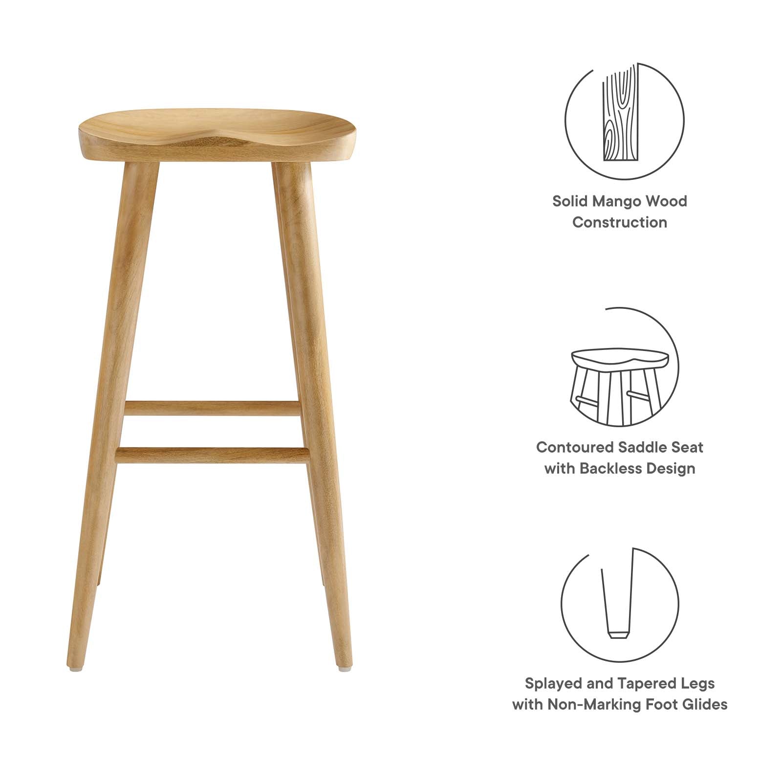 Saville Backless Wood Bar Stools - Set of 2 By HouseBean