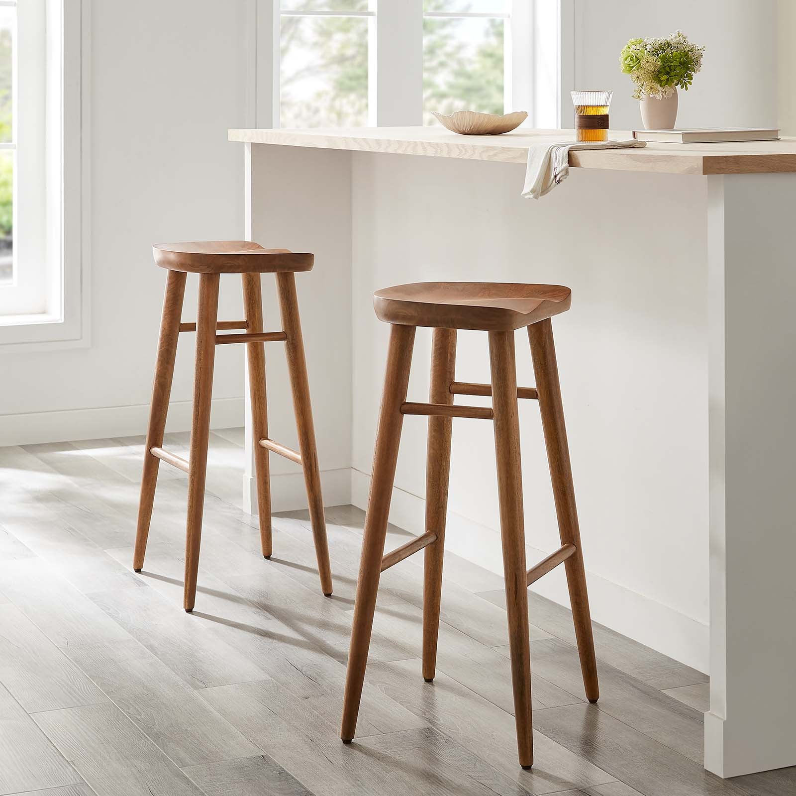 Saville Backless Wood Bar Stools - Set of 2 By HouseBean