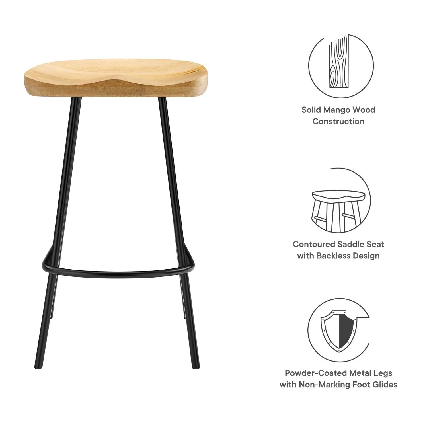 Concord Backless Wood Counter Stools - Set of 2 By HouseBean