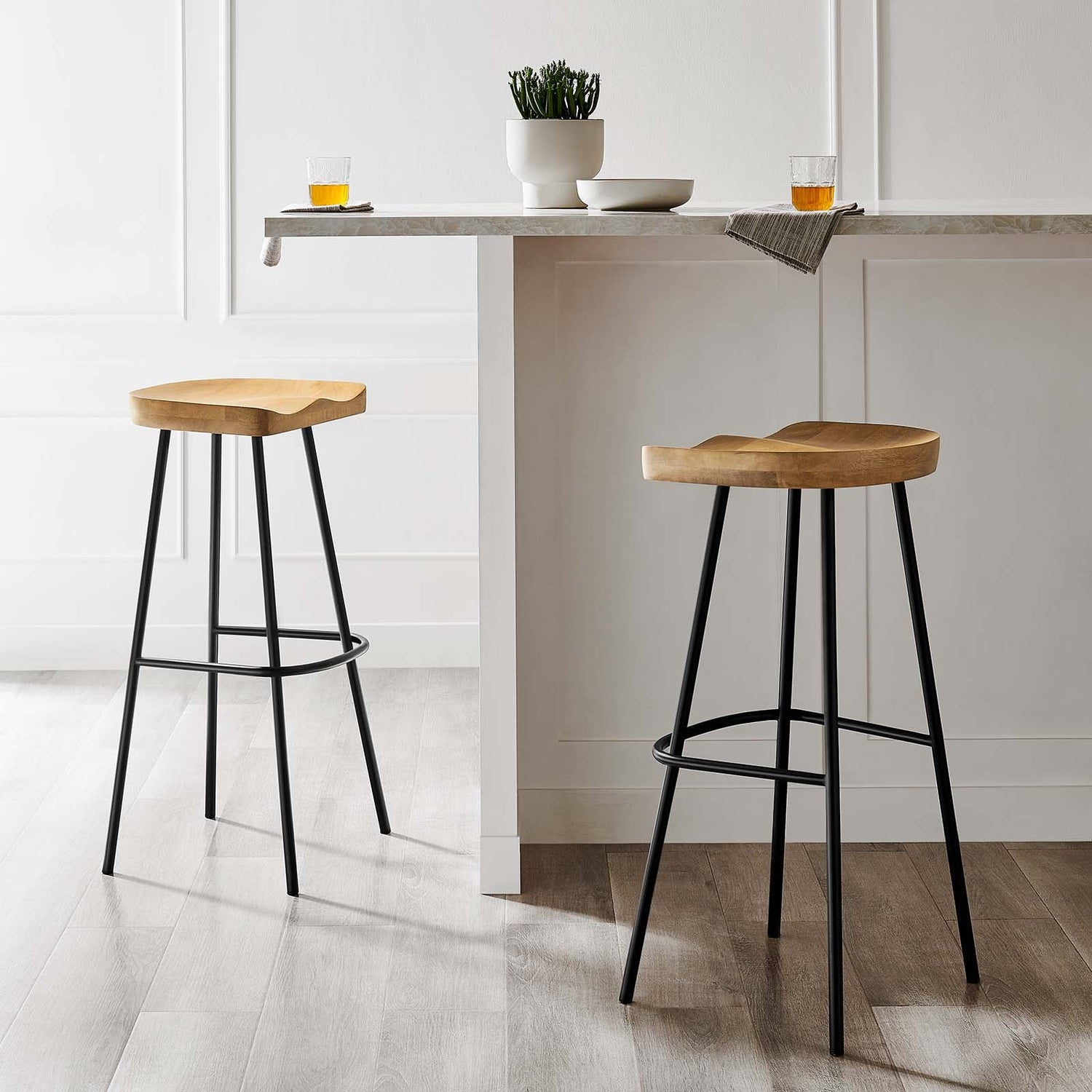 Concord Backless Wood Bar Stools - Set of 2 By HouseBean