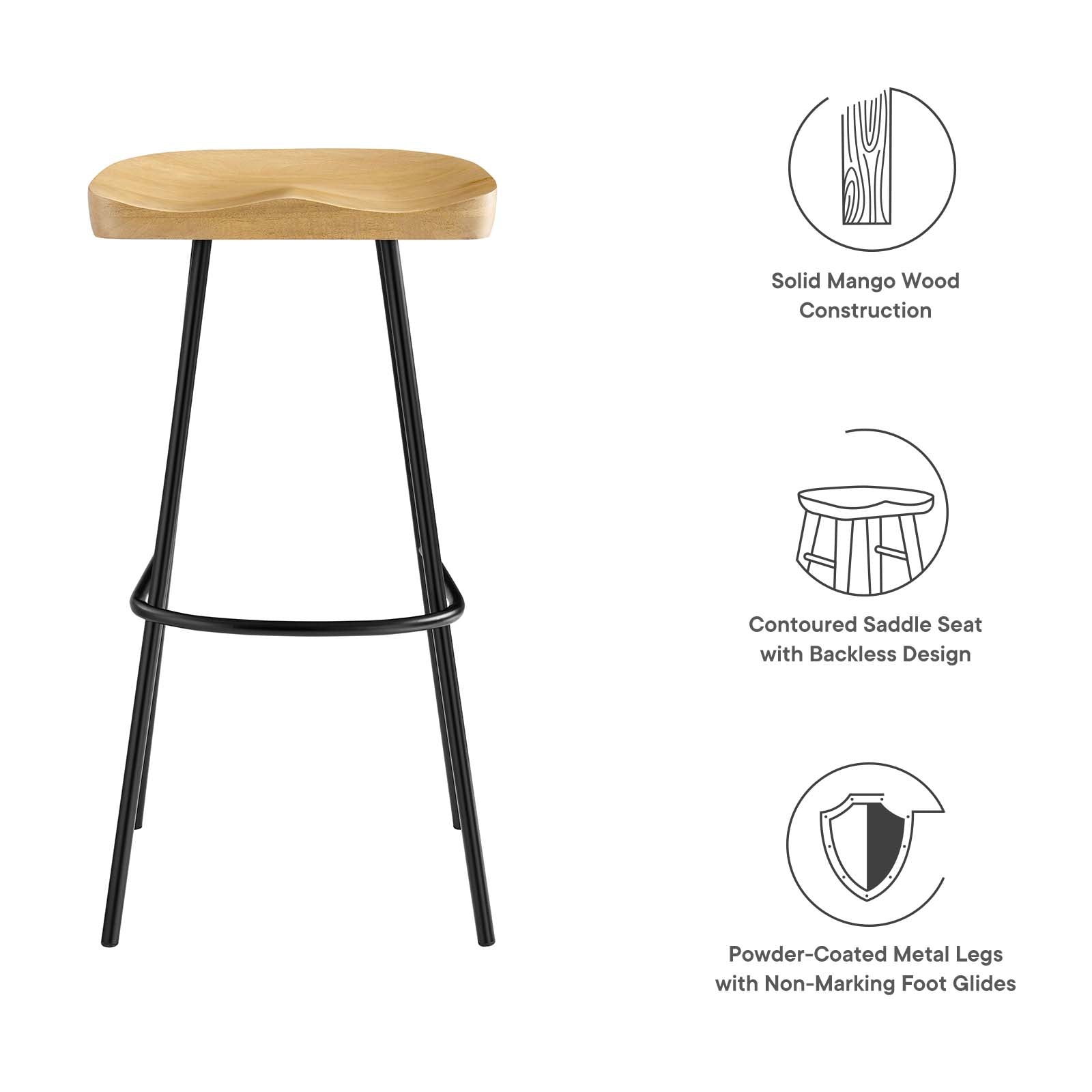 Concord Backless Wood Bar Stools - Set of 2 By HouseBean