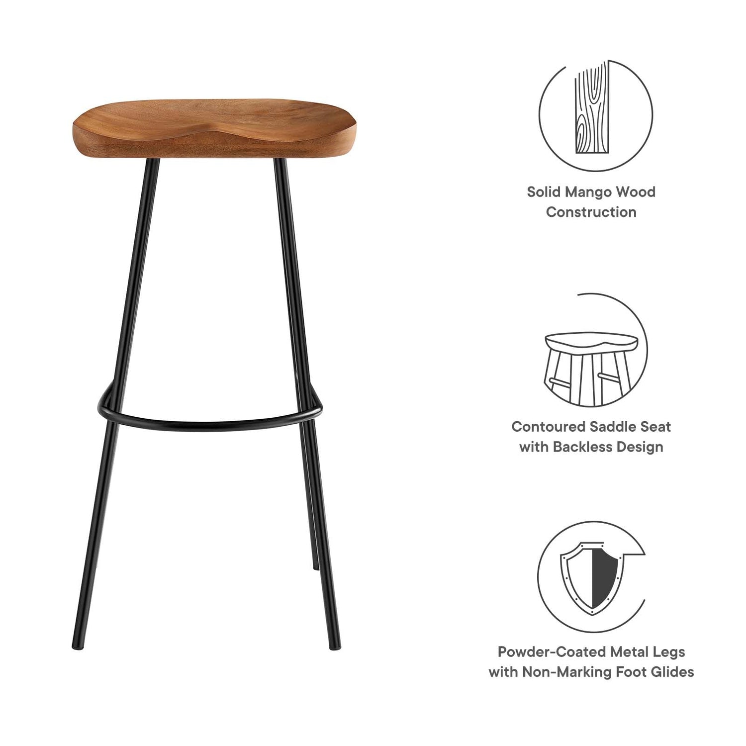 Concord Backless Wood Bar Stools - Set of 2 By HouseBean