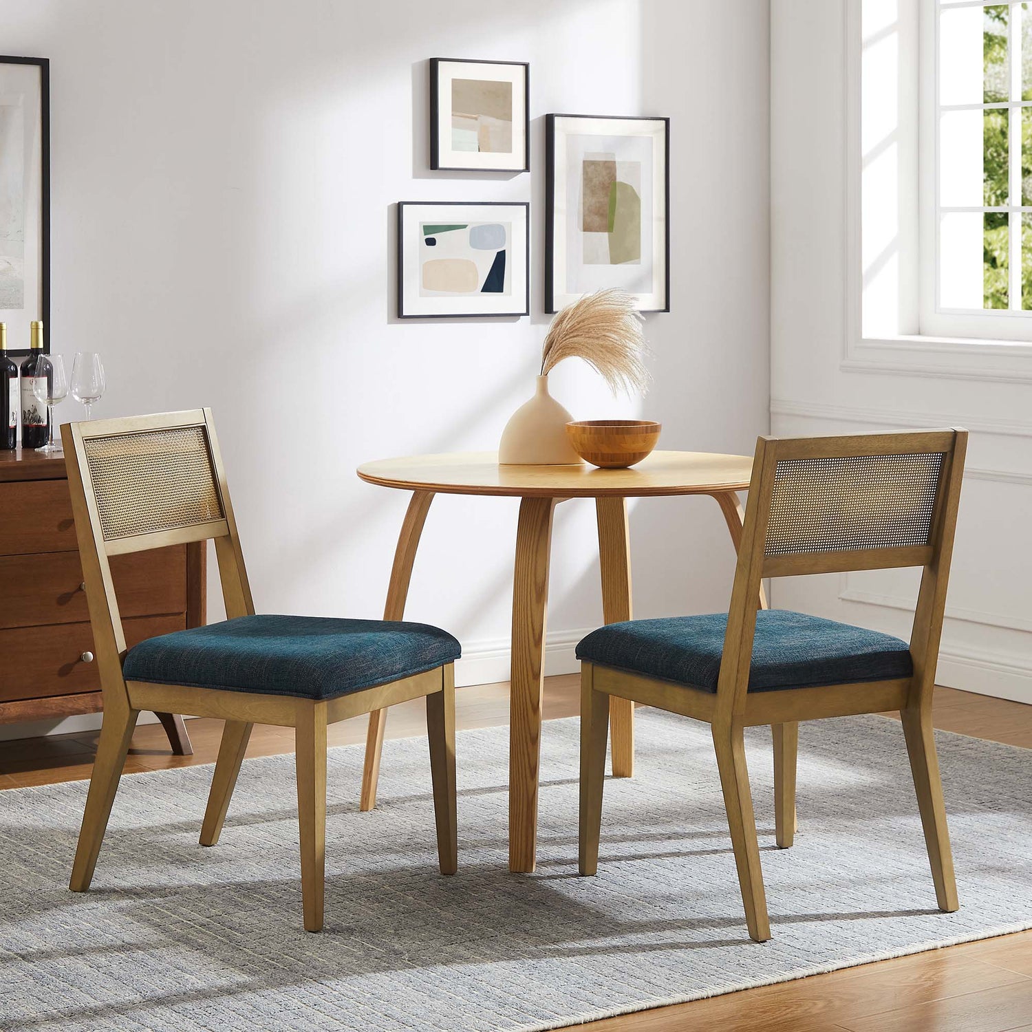 Nimba  Rattan Fabric Dining Chairs Set of 2