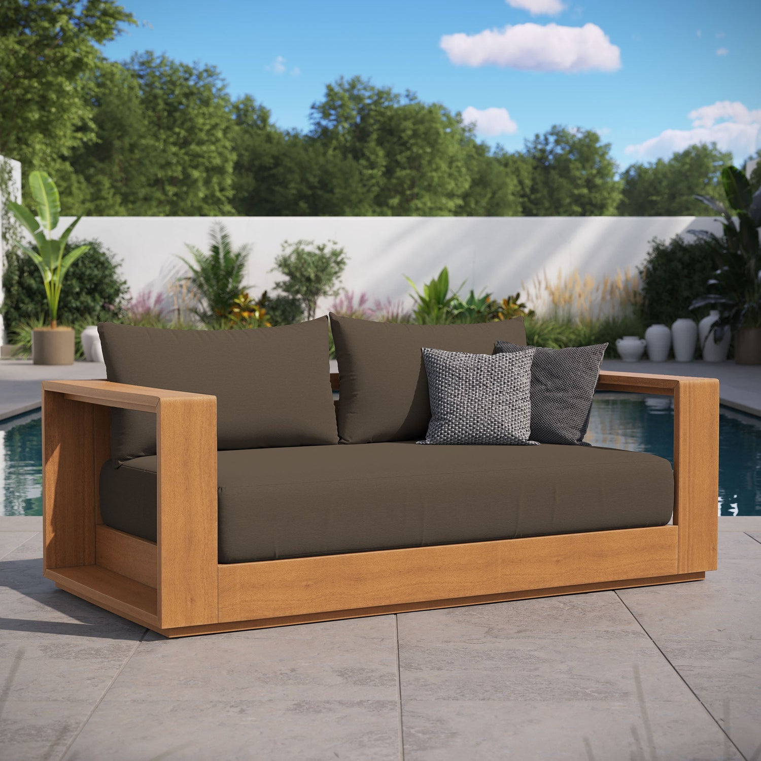 Tahoe Acacia Wood Outdoor Patio Acacia Wood Loveseat by Modway