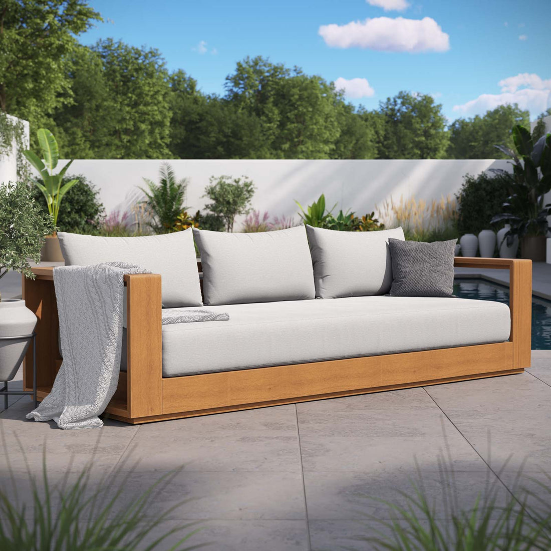 Tahoe Outdoor Patio Acacia Wood Sofa By HouseBean