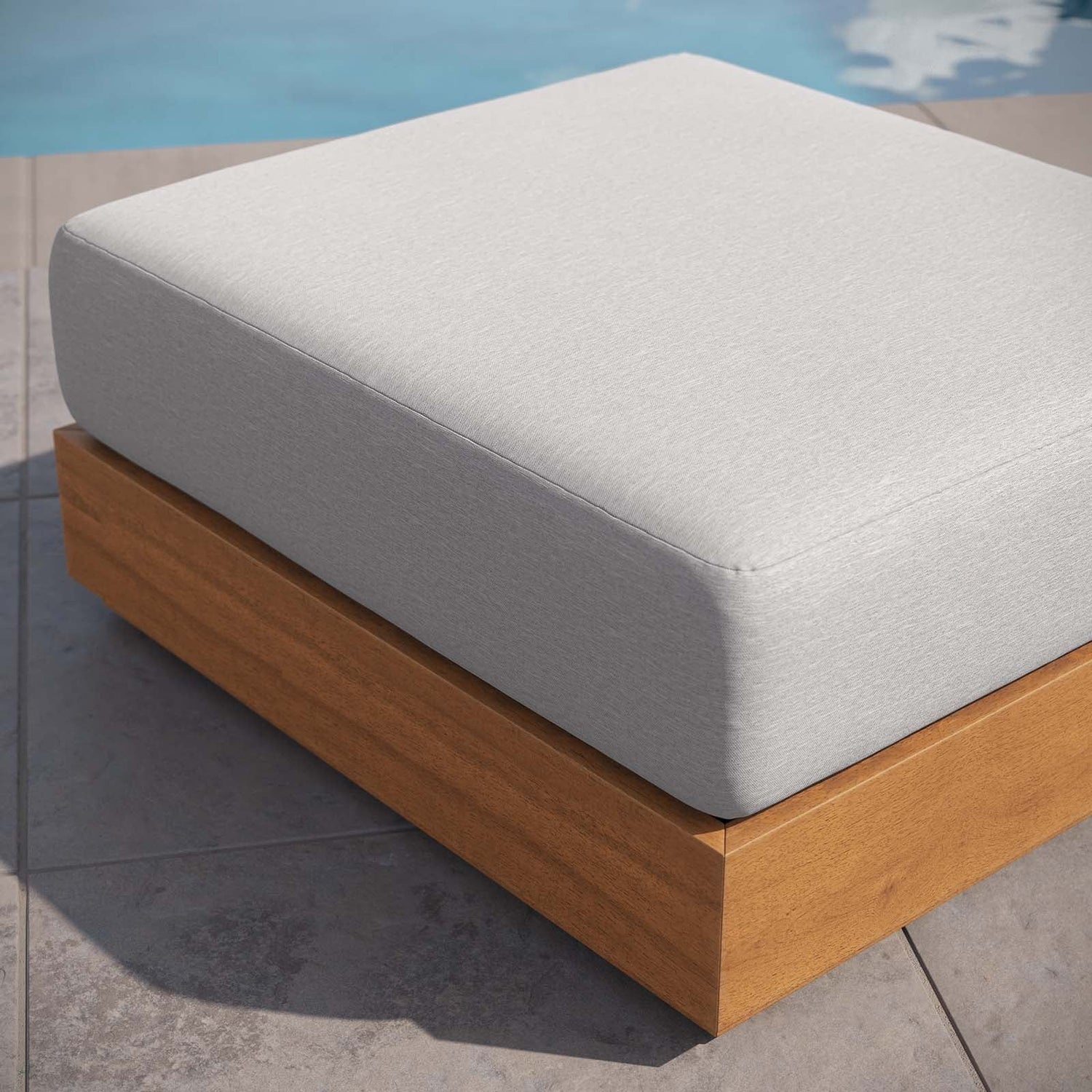 Tahoe Outdoor Patio Acacia Wood Ottoman By HouseBean