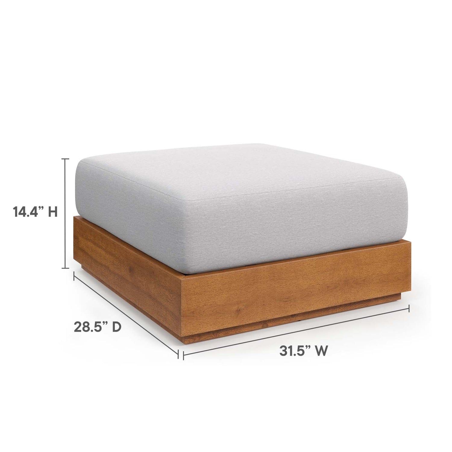 Tahoe Outdoor Patio Acacia Wood Ottoman By HouseBean