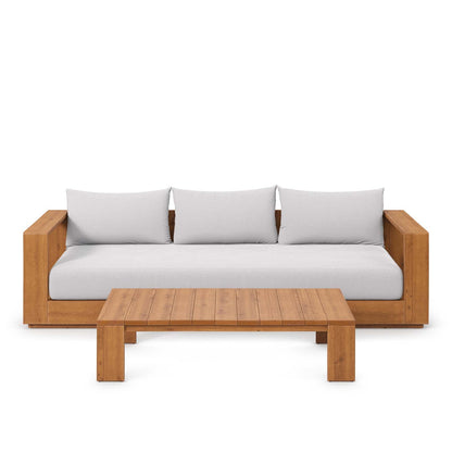 Tahoe Outdoor Patio Acacia Wood 2-Piece Sofa and Coffee Table Set By HouseBean