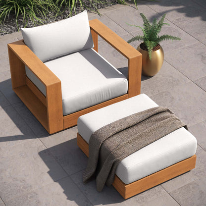 Tahoe Outdoor Patio Acacia Wood 2-Piece Armchair and Ottoman Set By HouseBean