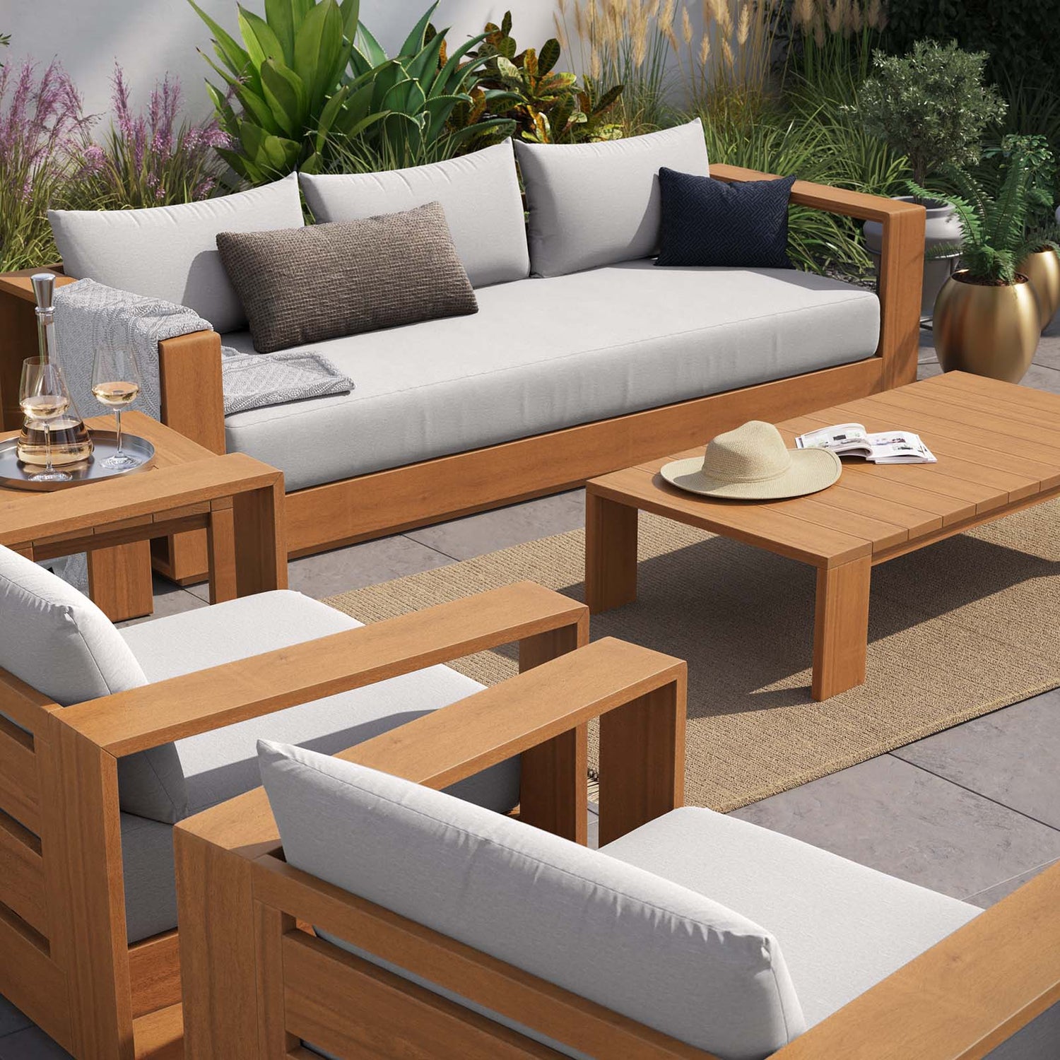 Tahoe Outdoor Patio Acacia Wood 5-Piece Furniture Set By HouseBean