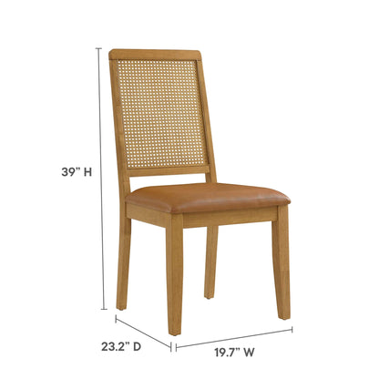 Arlo Vegan Leather Upholstered Faux Rattan and Wood Dining Side Chairs - Set of 2